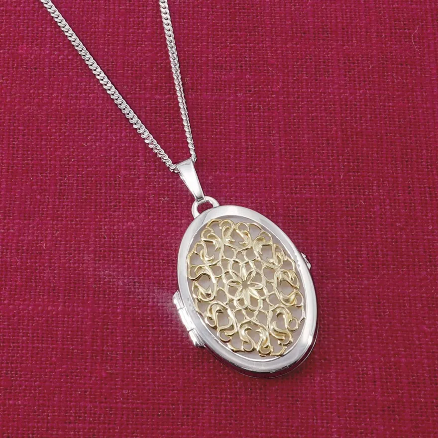 trendor Schmuck Damen-Kette mit Medaillon aus 925 Silber Bicolor 68504