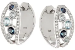 trendor Schmuck Damen-Ohrringe 925 Silber Rhodiniert Creolen mit Topasen 21884