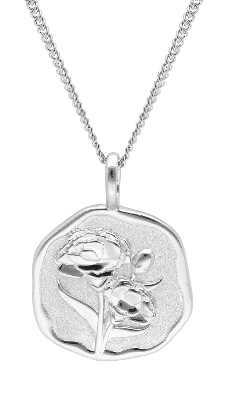trendor Schmuck Halskette mit Monatsblume Januar 925 Silber Rhodiniert 68000-01