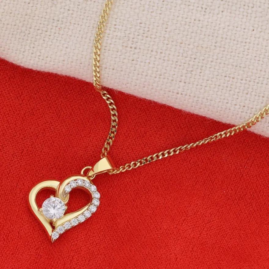 trendor Schmuck Herz Gold-Anhänger 333 mit Zirkonia an vergoldeter Silberkette 21197