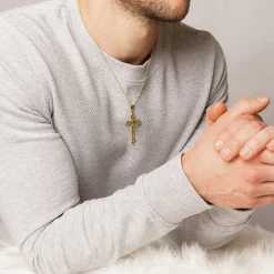 trendor Schmuck Kreuz-Anhänger Gold 333/8K mit vergoldeter Silber-Herrenkette 15762