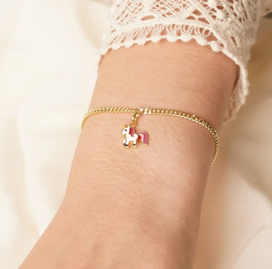 trendor Schmuck Mädchen-Armband mit Einhorn-Anhänger 925 Silber Vergoldet 21624