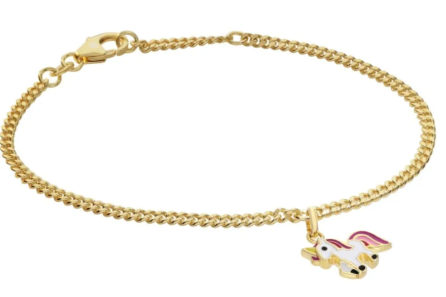 trendor Schmuck Mädchen-Armband mit Einhorn-Anhänger 925 Silber Vergoldet 21624