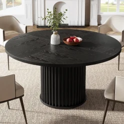 Tribesigns Runder Esstisch 120cm Schwarz, Esszimmertisch für 4-6 Personen mit