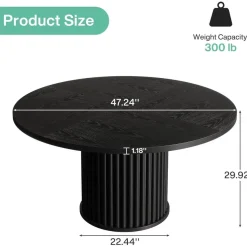 Tribesigns Runder Esstisch 120cm Schwarz, Esszimmertisch für 4-6 Personen mit