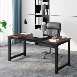 Tribesigns Schreibtisch 160x80 cm, 2er-Pack, Rustikales Braun Schwarz, Stabile