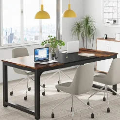Tribesigns Schreibtisch 160x80 cm, 2er-Pack, Rustikales Braun Schwarz, Stabile