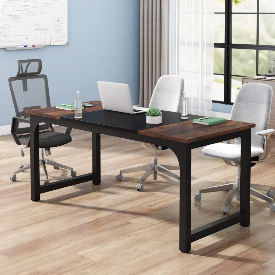 Tribesigns Schreibtisch 160x80 cm, 2er-Pack, Rustikales Braun Schwarz, Stabile