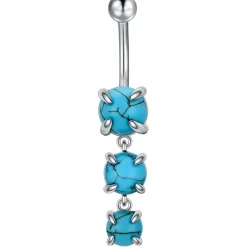 Türkis Bauchnabelring 925er Sterlingsilber 3 Steine Türkis Edelstein Frauen