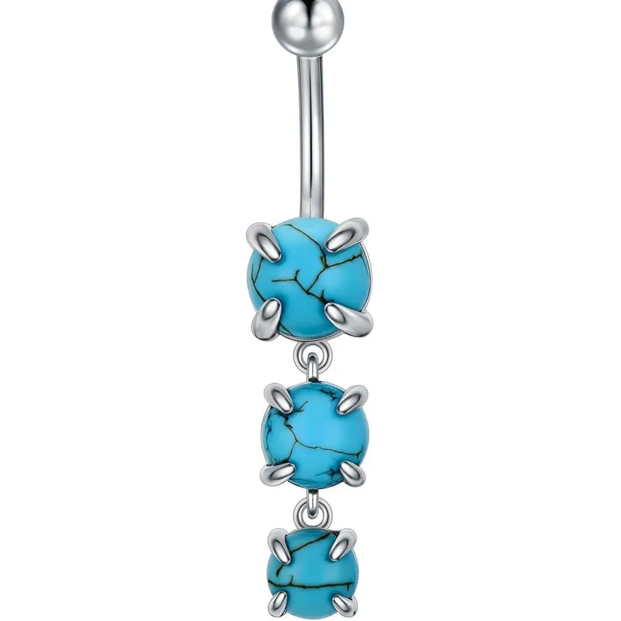 Türkis Bauchnabelring 925er Sterlingsilber 3 Steine Türkis Edelstein Frauen