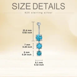 Türkis Bauchnabelring 925er Sterlingsilber 3 Steine Türkis Edelstein Frauen