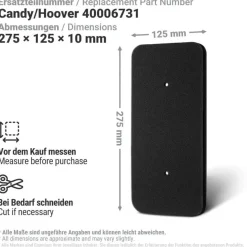 Trockner Filter für Hoover Candy 40006731 2er-Set 275 x 125 x 10 mm