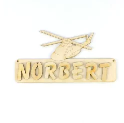 Türschild Namensschild Kinderzimmer , Buchstaben, 18cm Holz Hubschrauber