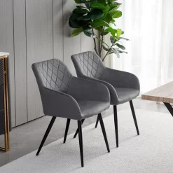 Tukailai Esszimmerstühle 6er Set Samt Grau, Polsterstühle mit Armlehnen und