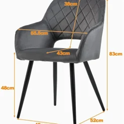 Tukailai Esszimmerstühle 6er Set Samt Grau, Polsterstühle mit Armlehnen und