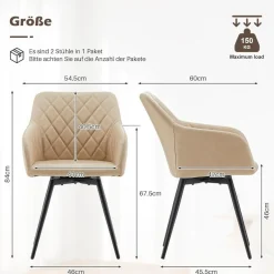 Tukailai Esszimmerstühle 2er Set, drehbar mit Rückenlehne und Armlehnen aus