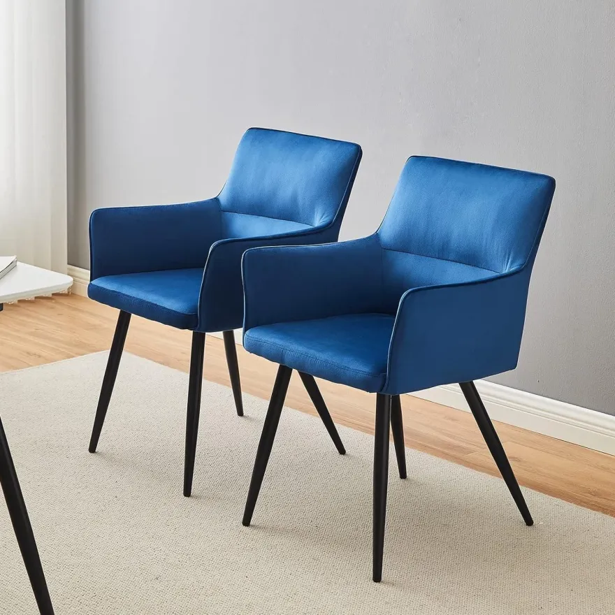 Tukailai Esszimmerstühle 6er-Set Samt Blau, Moderne Polsterstühle mit Armlehnen