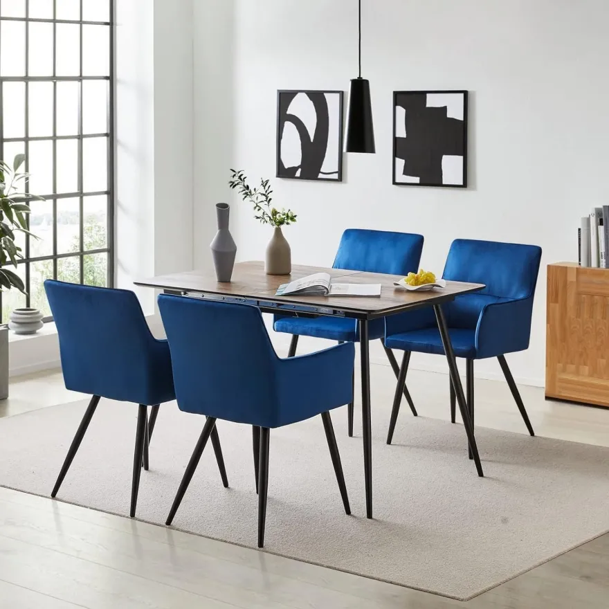 Tukailai Esszimmerstühle 6er-Set Samt Blau, Moderne Polsterstühle mit Armlehnen