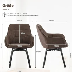 Tukailai Esszimmerstühle 4er Set Drehstuhl Braun mit Armlehnen in Lederoptik