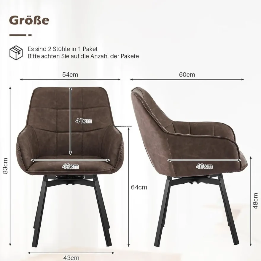 Tukailai Esszimmerstühle 4er Set Drehstuhl Braun mit Armlehnen in Lederoptik