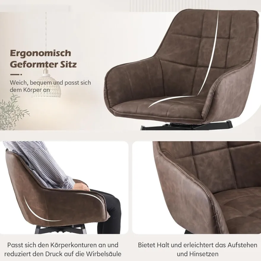 Tukailai Esszimmerstühle 4er Set Drehstuhl Braun mit Armlehnen in Lederoptik