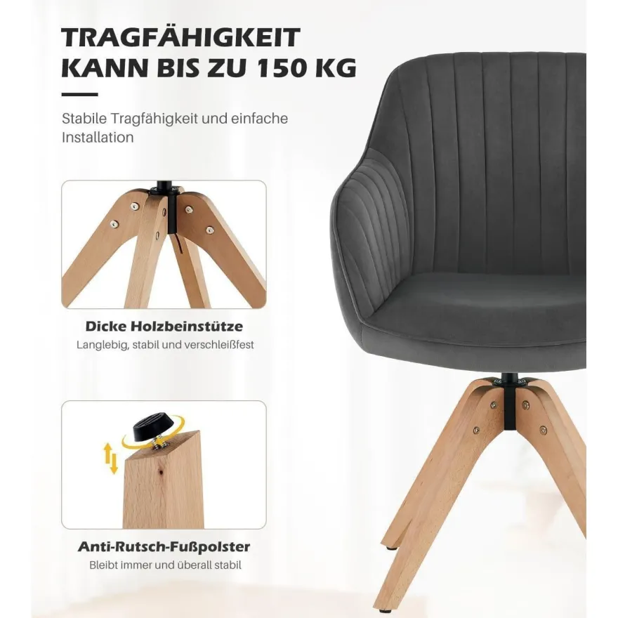 Tukailai Esszimmerstühle 2er-Set Samt Drehstuhl mit Armlehnen und Rückenlehne