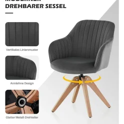 Tukailai Esszimmerstühle 2er-Set Samt Drehstuhl mit Armlehnen und Rückenlehne