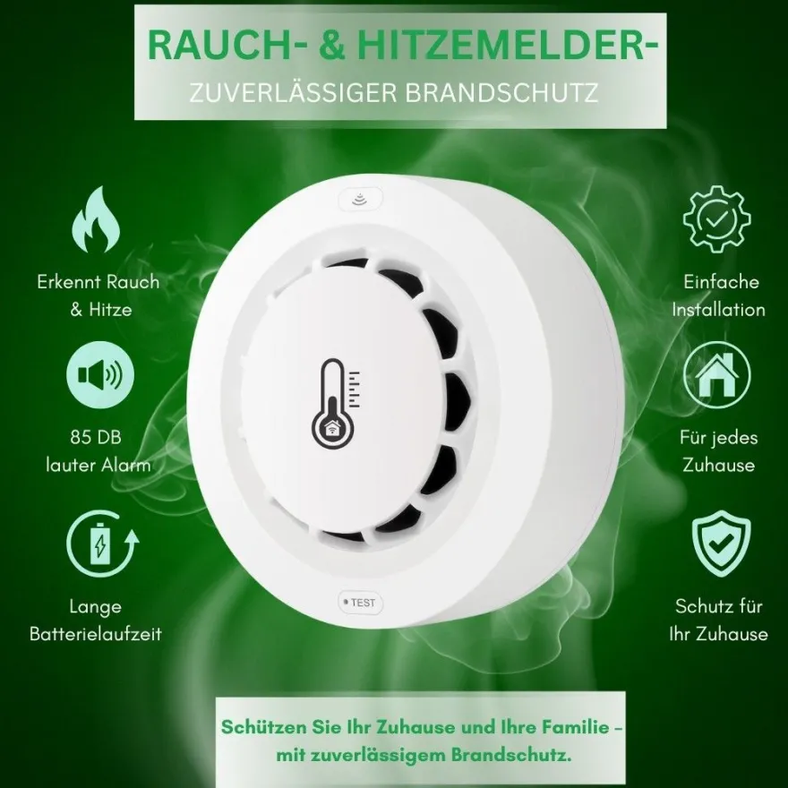 Tuya WLAN Rauchmelder mit Thermometer - Smarter Feuermelder für Smart Home