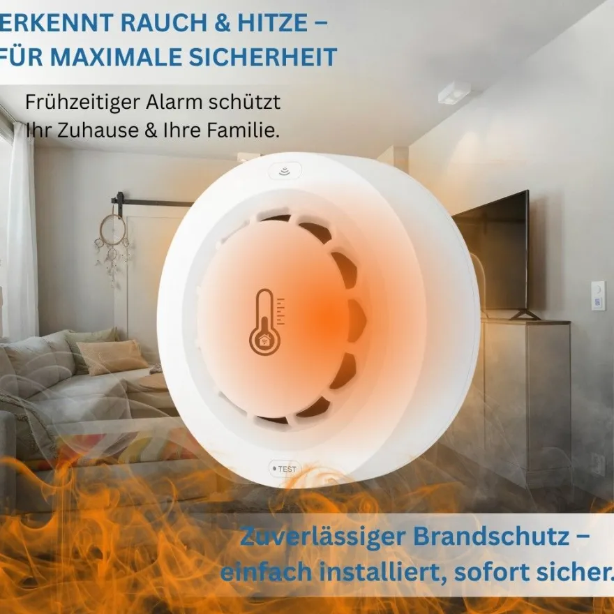 Tuya WLAN Rauchmelder mit Thermometer - Smarter Feuermelder für Smart Home