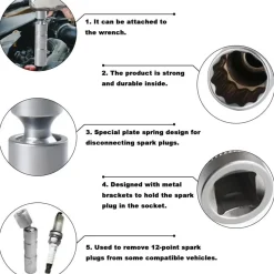 TUZHE Zündkerzenschlüssel Set 14mm & 16mm, 2 Stück, Magnetisch, Flexibel