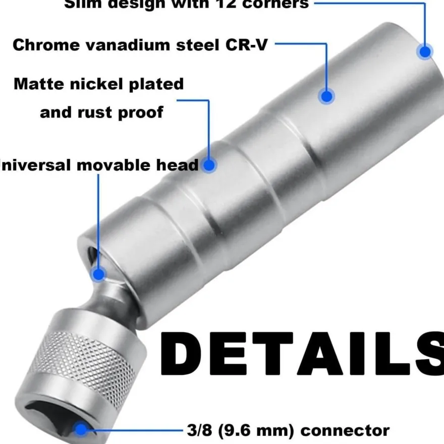 TUZHE Zündkerzenschlüssel Set 14mm & 16mm, 2 Stück, Magnetisch, Flexibel