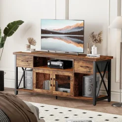 TV Schrank Industrial Stil 140cm Fernsehtisch 2 Schränke Holz Lowboard