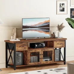 TV Schrank Industrial Stil 140cm Fernsehtisch 2 Schränke Holz Lowboard