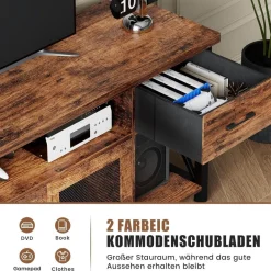 TV Schrank Industrial Stil 140cm Fernsehtisch 2 Schränke Holz Lowboard