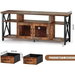 TV Schrank Industrial Stil 140cm Fernsehtisch 2 Schränke Holz Lowboard