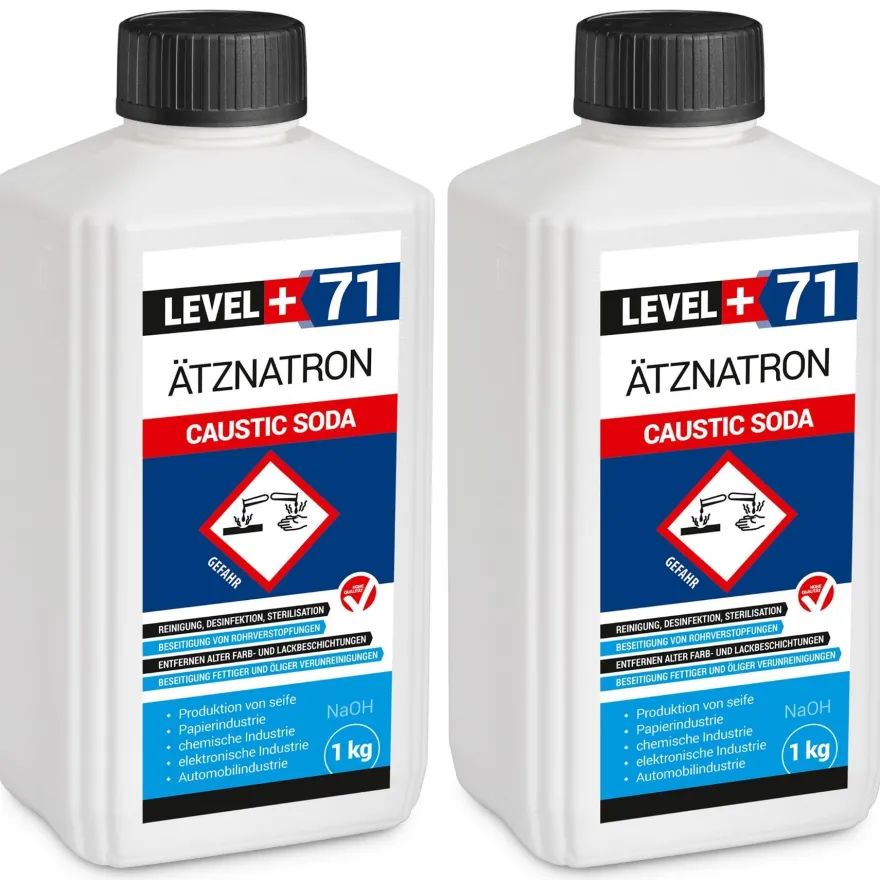 Ätznatron Flasche 2x1kg Natriumhydroxid Kaustisches Soda NaOH LEVEL PLUS L+71