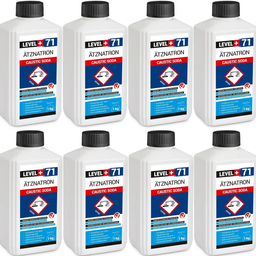 Ätznatron Flasche 8x1kg Natriumhydroxid Kaustisches Soda NaOH LEVEL PLUS L+71