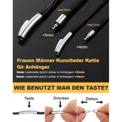 U7 Damen Herren geflochtene Wachsschurkette 2mm/3mm Edelstahl Verschluss