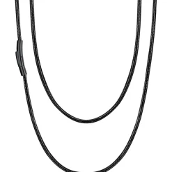 U7 Damen Herren geflochtene Wachsschurkette 2mm/3mm Schwarz/Braun, Edelstahl