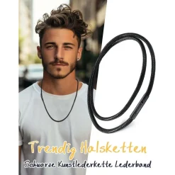 U7 Damen Herren geflochtene Wachsschurkette 2mm/3mm Schwarz/Braun, Edelstahl