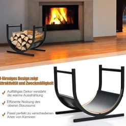 U-förmiges Kaminholzregal Metall, Brennholzregal Feuerholzregal Holzscheitregal 43cm