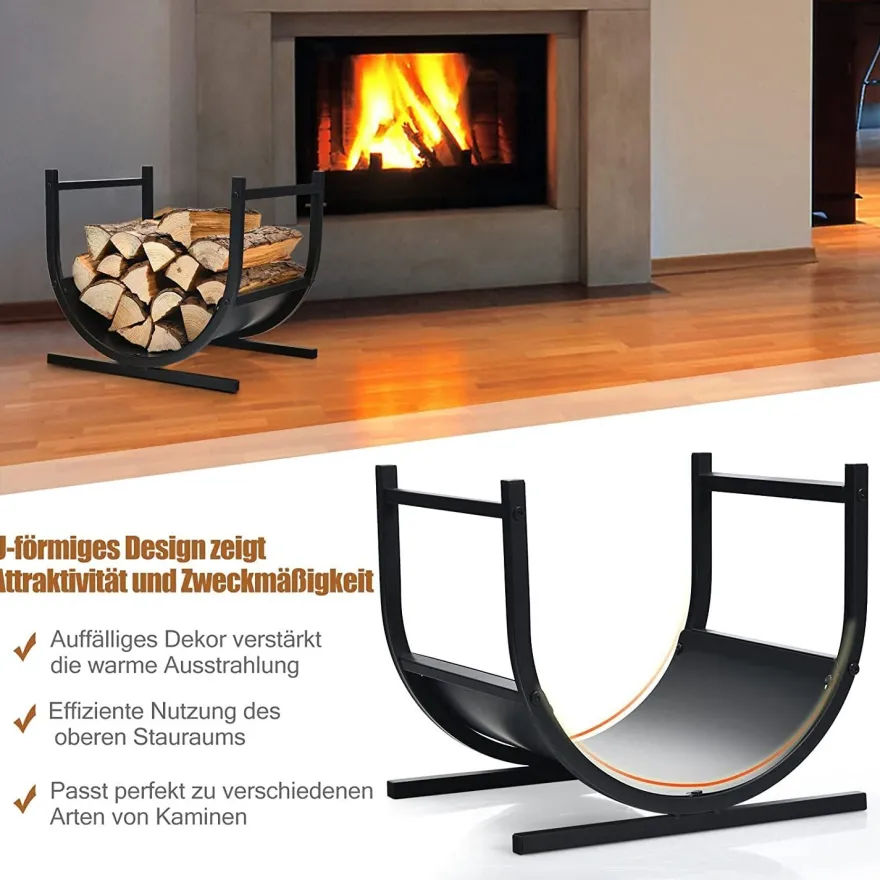 U-förmiges Kaminholzregal Metall, Brennholzregal Feuerholzregal Holzscheitregal 43cm
