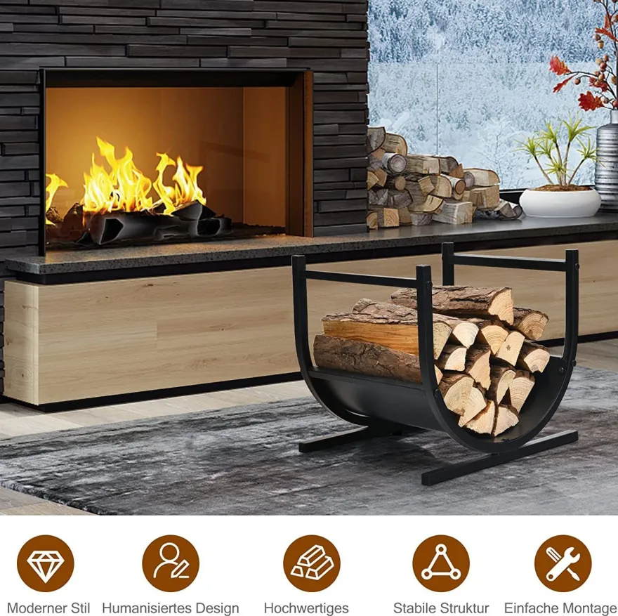 U-förmiges Kaminholzregal Metall, Brennholzregal Feuerholzregal Holzscheitregal 43cm