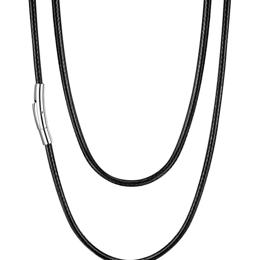 U7 geflochtene Wachsschurkette 3mm, schwarz, 66cm - Modeschmuck für Damen und