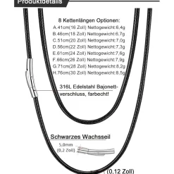 U7 geflochtene Wachsschurkette 3mm, schwarz, 66cm - Modeschmuck für Damen und