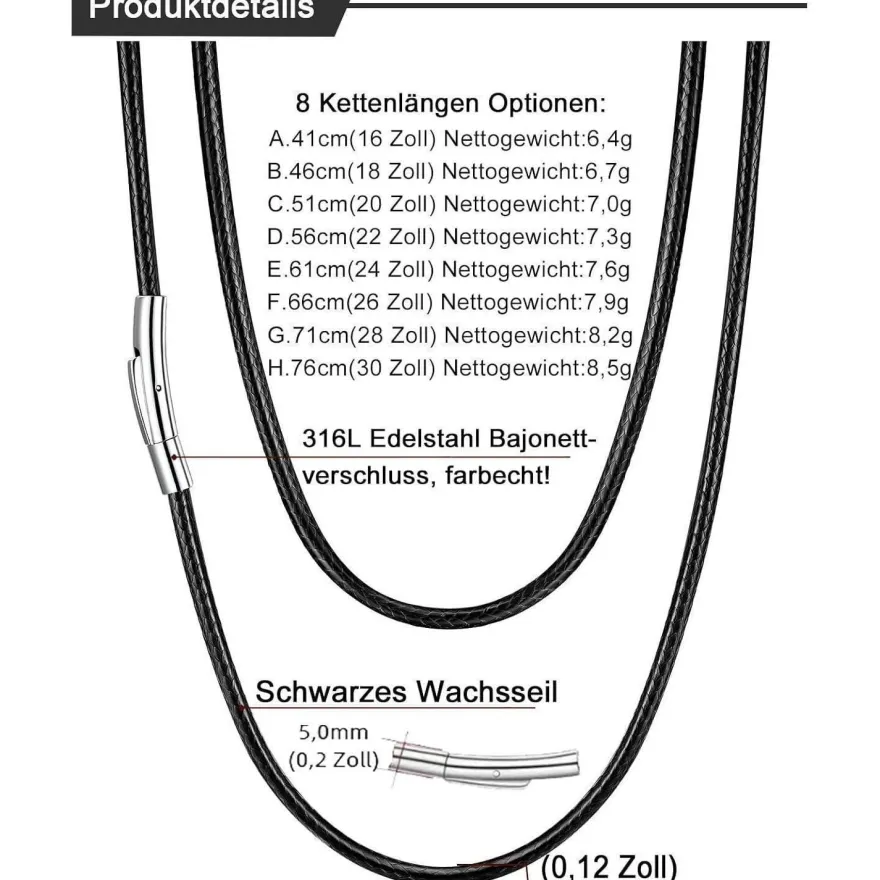 U7 geflochtene Wachsschurkette 3mm, schwarz, 66cm - Modeschmuck für Damen und