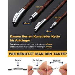 U7 Geflochtene Wachsschur Kette für Damen und Herren, 2mm/3mm, Braun, 66cm