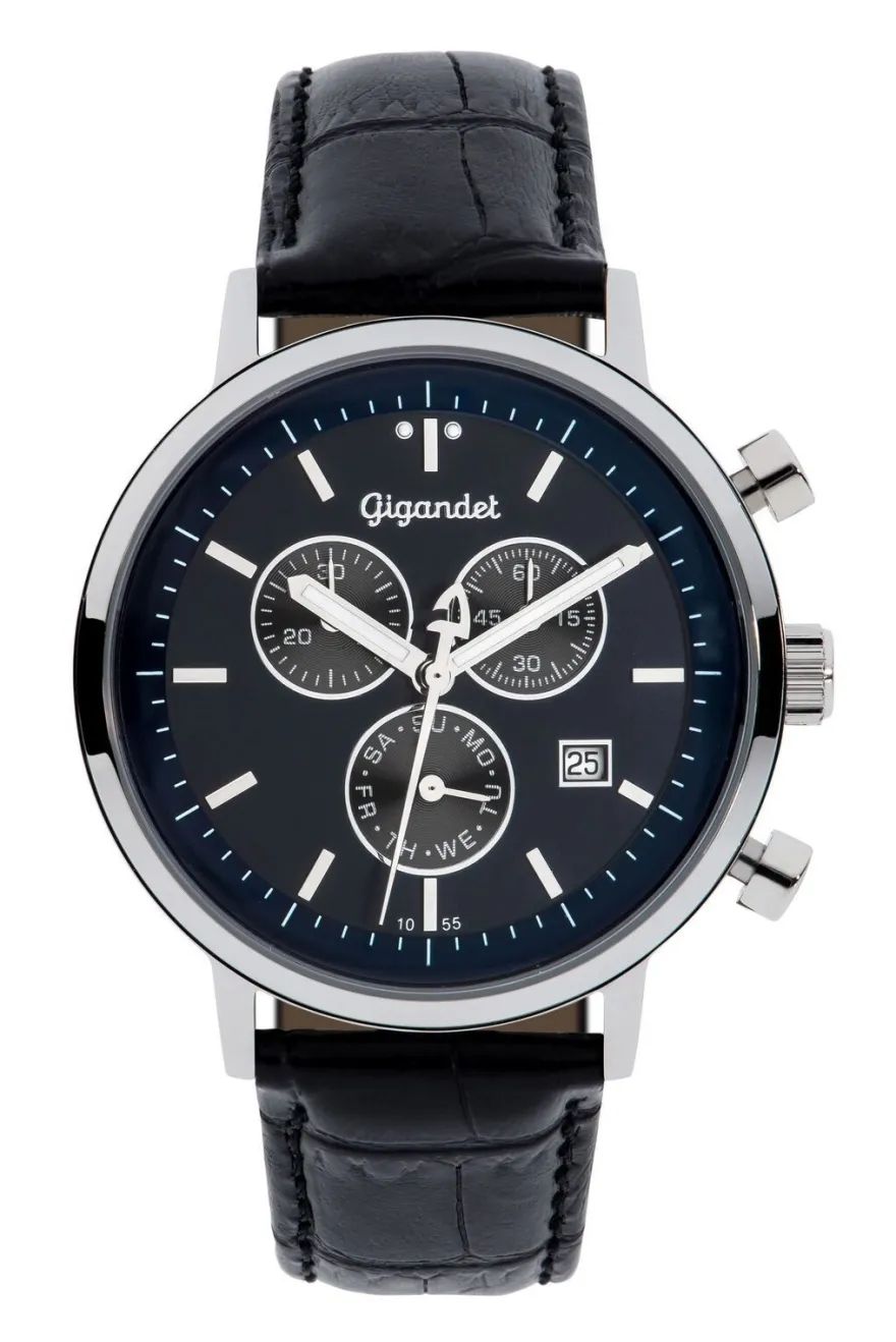 Uhr Herrenuhr Chronograph Gigandet Classico G6-010 Blau Schwarz Lederband Datum