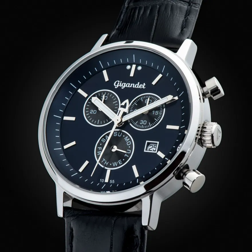 Uhr Herrenuhr Chronograph Gigandet Classico G6-010 Blau Schwarz Lederband Datum
