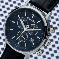 Uhr Herrenuhr Chronograph Gigandet Classico G6-010 Blau Schwarz Lederband Datum